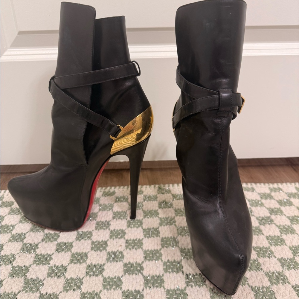 Christian Louboutin Black and Gold Ankle Boots